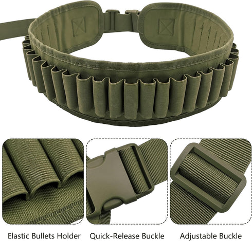 Professional Waterproof Shotshell Holder 30 Rounds Nylon Belt Case, Adjustable Shotgun Ammo Bandolier for 12 16 Gauge