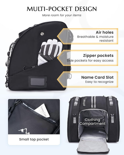 Ski Boots Bag 54L, Fully Padded Backpack for Snowboard Gear, Water-Resistant Travel Luggage with PVC Bottom Pockets