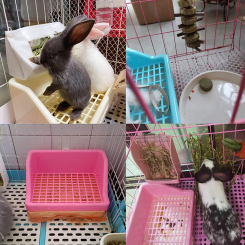 kathson Rabbit Litter Box Trainer Small Animal Potty Corner Toilet with Drawer Pet Cage Pan Litter Bedding Box