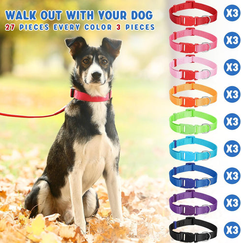 Amylove 27 Pcs Adjustable Nylon Dog Collar Bulk for Small Medium Dogs, 9 Colors with Quick Release Buckle for Daily Walk