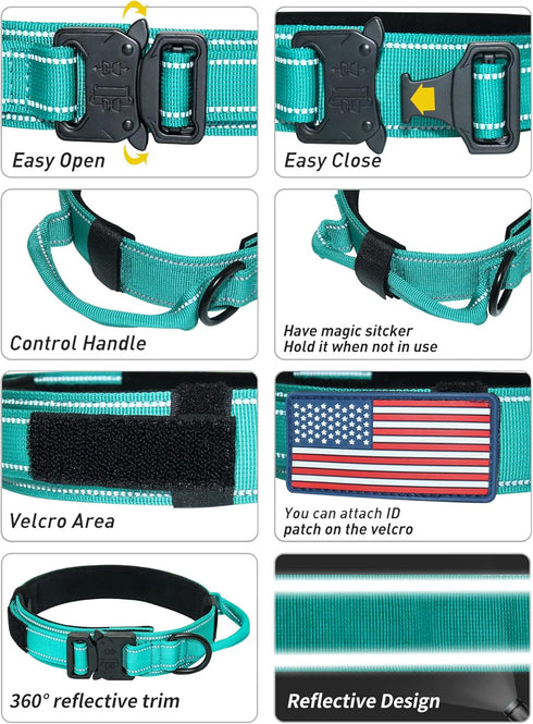 Tactical Dog Collar - Adjustable Military Nylon Reflective Collar with Handle and Heavy Duty Metal Buckle for Large Dogs
