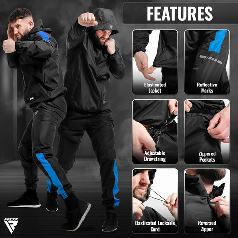 100 Slimming RDX Sauna Suit Weight Loss, REACH OEKO TEX CERTIFIED, Sweat Jacket with Hood, Body Fitness Workout Men