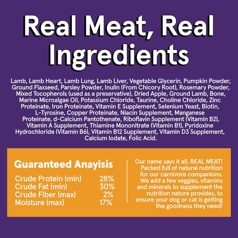 Real Meat Air Dried Dog Food w/Real Lamb - 2lb Bag, USA-Crafted Grain-Free, High Protein Lamb
