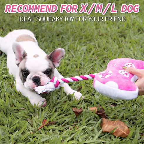 Cute Dog Plush Toys: Squeaky Toys with Crinkle Paper and Interactive Rope for Tug of War - Game Controller Chew Toy