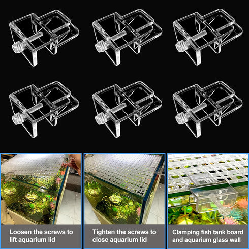 6 pcs Aquarium Lid Clips, Rimless Fish Tank Top Cover Support Holder