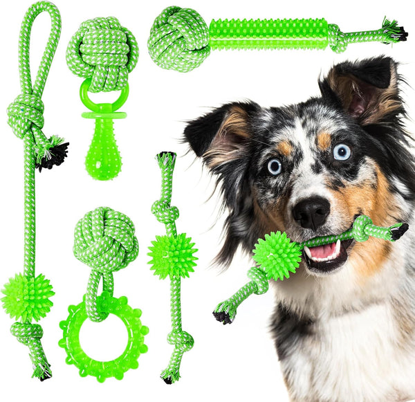 Puppy Toys 5 Pack for Energetic Puppies, Durable Chew Toys with High Density Rubber and Rope