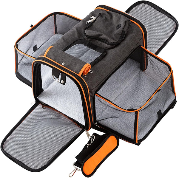 Expandable Pet Carrier, 18"x11"x11" - TSA Airline Approved Soft Sided Cat and Dog Carrier