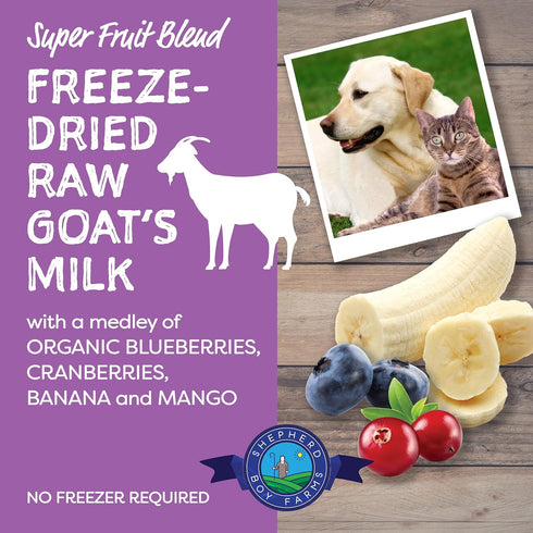 Shepherd Boy Farms Freeze Dried Raw Goats Milk with Probiotics for Dogs & Cats, Organic USA Fruits, High Protein Food