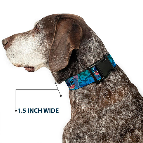 Buckle-Down Plastic Clip Collar, Stitch Expressions, Hibiscus Collage Green-Blue Fade, 1" Wide, Medium