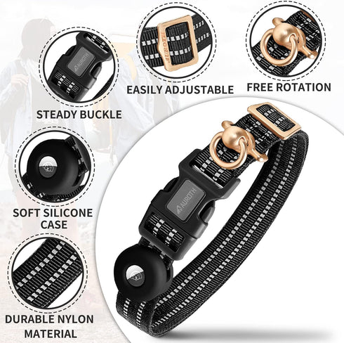 Auroth Airtag Dog Collar, Adjustable, Heavy Duty D Ring, Tangle Free, for Medium Large Dogs