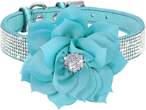 Rhinestone Dog Collar - Soft Suede Leather Adjustable Pet Collar with Crystal Diamond for Small Medium Large Dogs
