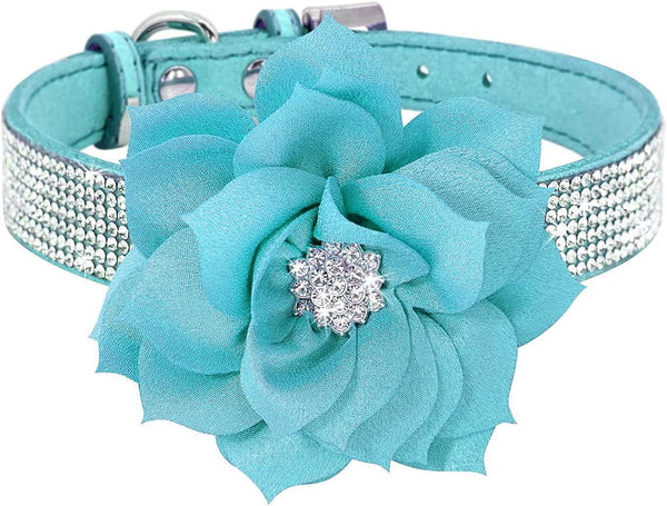 Rhinestone Dog Collar - Soft Suede Leather Adjustable Pet Collar with Crystal Diamond for Small Medium Large Dogs