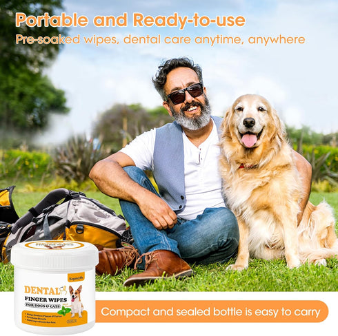 Dog Teeth Cleaning Wipes, Wider Dental Wipes for Plaque & Tartar, Safe & Natural Finger Wipes for Dogs