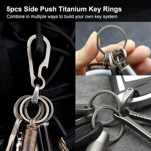 Side Pushing Titanium Key Rings for Key Carabiner, Quick Release EDC Split Rings