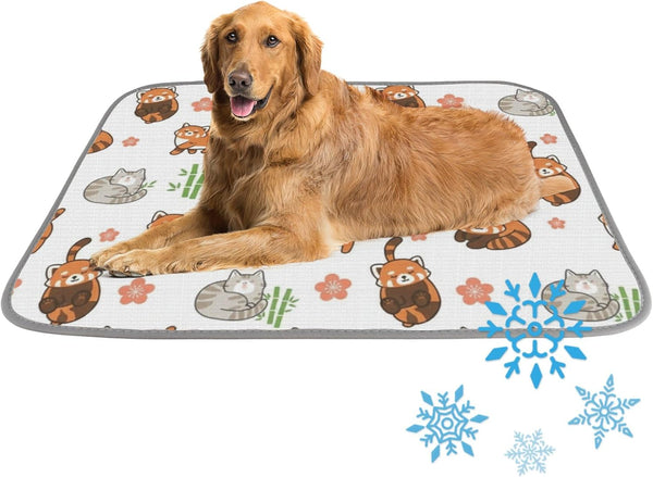 imiBBWQu Cooling Dog Bed Cute Cats Grey Yellow Cooling Mats for Dogs Washable
