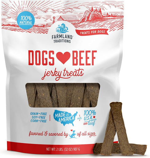 Farmland Traditions Dogs Love Beef Jerky Dog Treats, All Natural, Grain-Free, High