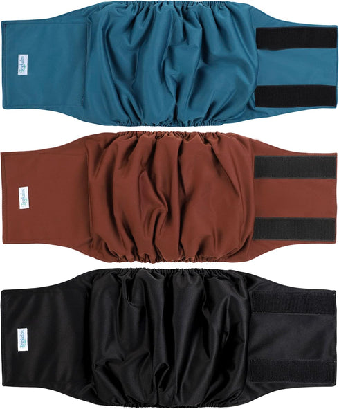 Leekalos Male Dog Diapers (3 Pack) - High Absorbing Belly Bands for Male Dogs, Washable Reusable Wraps (Black, Blue,