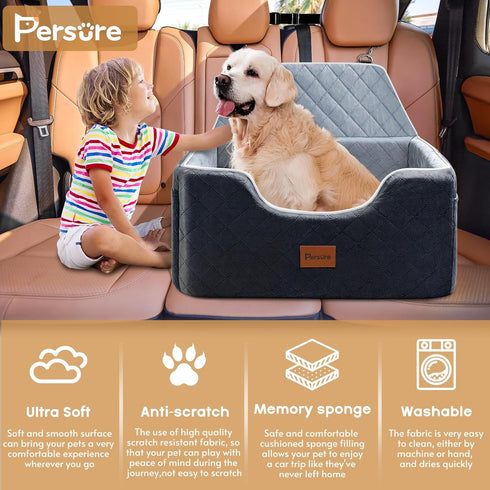 Foam,2 2 Persure Dog Car Seat for Large Medium Size Puppy Dog,Soft Fabric Dogs Bed Filling Memory Clip-On Safety Leashs