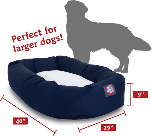 Majestic Pet 40 Inch Cozy Round Dog Bed, Washable Sherpa Calming Bed with Spine Support, Fluffy Donut, Navy Blue