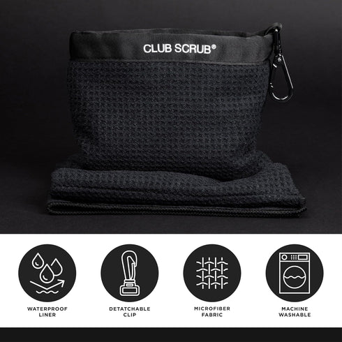 Towel Pro Golf Club and Ball Cleaning Pouch with Attached Towel, Waterproof Exterior, Machine Washable Microfiber