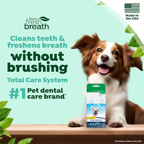 TropiClean Dog Dental Hygiene Fresh Breath No Brush Total Care Kit | Easy Teeth Cleaning Water Additive
