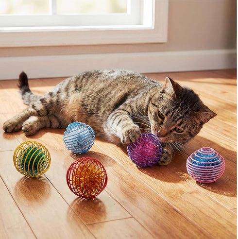 5 Jecery Pcs Cat Spring Toys Stretchable Rolling Balls Colorful Playful Coils Interactive Action Toy Caged Rats