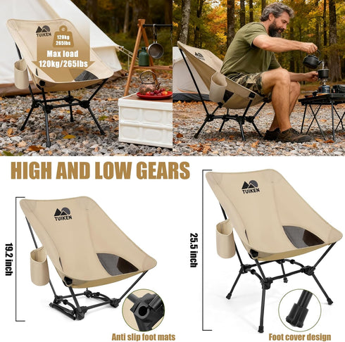TUIKEN Backpacking Ultralight Camping Chair Chair, Portable Camp Chair with Cup Holder & Storage Bag, Lightweight