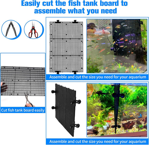 8pcs Adjustable Fish Tank Divider with 10 Suction Cups, DIY Aquarium Isolation Board