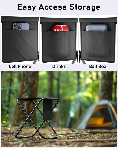 14.4 Inch, 300 lbs Simple Deluxe Portable Camping Stool, Capacity, Folding Chair with Storage Pocket, Black