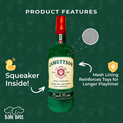 Plush Squeaky Liquor Bottle Dog Toy - Funny Drink Parody, Alcohol Dog Birthday Toy, Large, Jamuttson