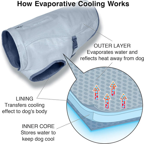 Kurgo Dog Core Cooling Vest, Evaporation Cooler Coat for Dogs, Reflective Material, Adjustable Straps (Large)