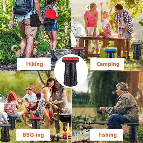 Portable Foldable Stool Bundle Set - Large Square Collapsible Stool with Thick Seat Cushion for Camping Travel