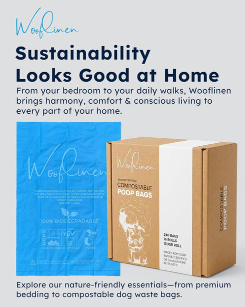 9x13, 240 (16 Wooflinen Unscented Compostable Dog Poop Bags Leak-Proof Dog Poop Bags Rolls Large Durable, Easy Tear