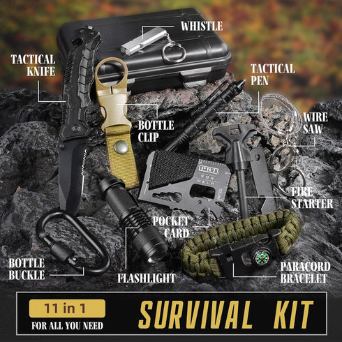 Gifts for Men Dad Husband Him, 14 in 1 Survival Kit, Emergency Gear, Cool Gadget for Hunting Fishing Camping