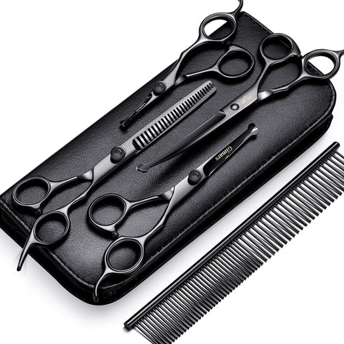 Gimars Professional 4CR Stainless Steel 6 in 1 Grooming Scissors for Dogs, Safety Round Tip, Heavy Duty