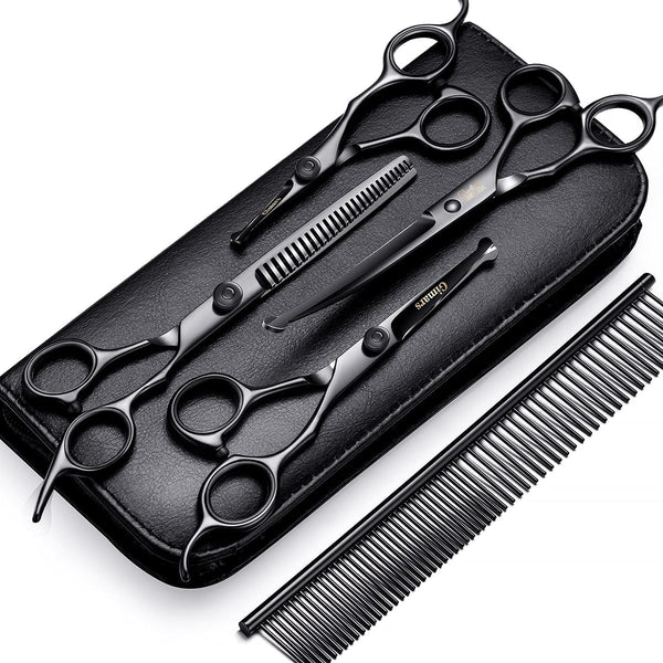 Gimars Professional 4CR Stainless Steel 6 in 1 Grooming Scissors for Dogs, Safety Round Tip, Heavy Duty