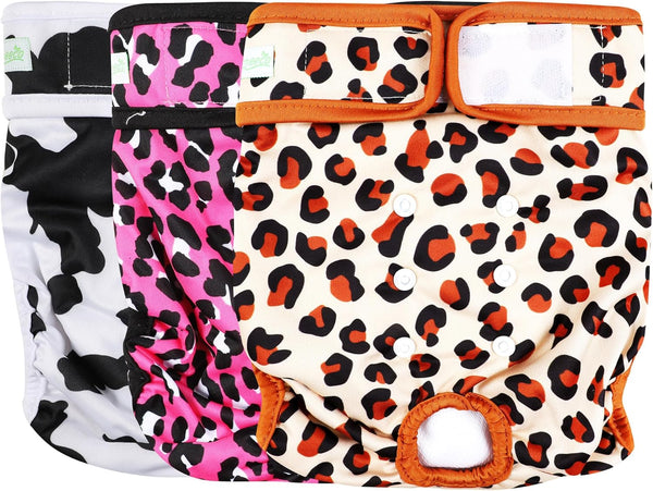 wegreeco Luxury Washable Reusable Dog Diapers, 3 Pack for Female Dogs, Stylish Cheetah Print, Small Size