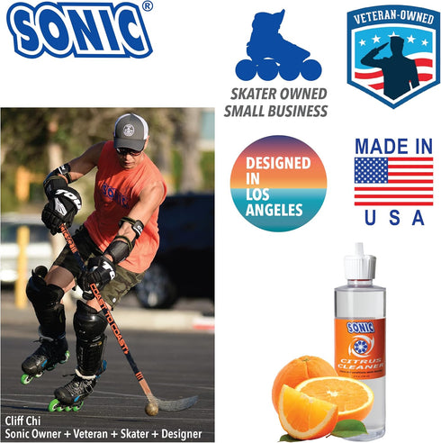 SONIC 8 oz, Citrus Skate Bearing Cleaner, Cleans Inline Skate, Roller Skate and Skateboard Bearings, Earth friendly