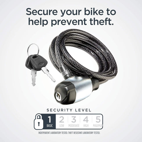 Schwinn Bike Key Lock, Braided Steel Cable, 6 feet x 8mm, 2 Keys Included, Security Level 1