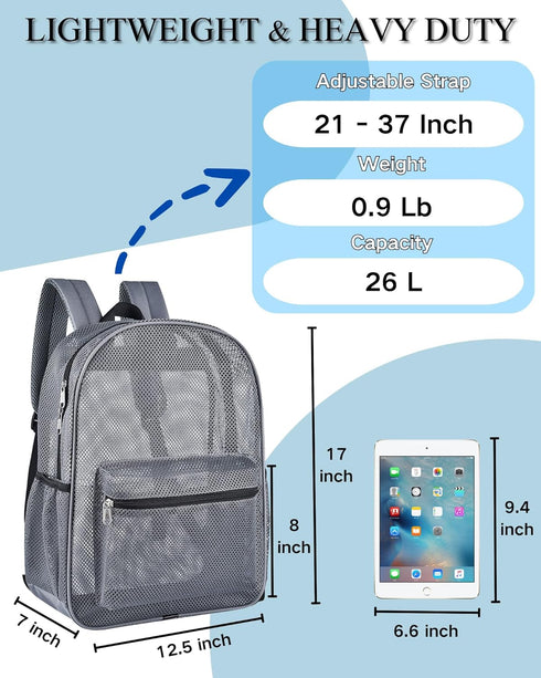 Paxiland Mesh Backpack, Lightweight See Through Backpack for Commuting, Swimming, Travel, Beach Outdoor Sports - Grey