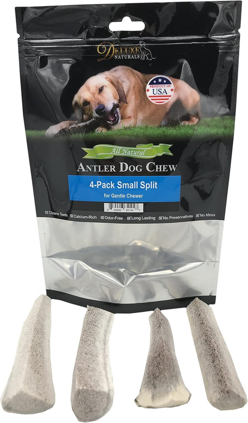 Elk Antler Chews for Dogs | Naturally Shed USA Collected A-Grade Premium Elk Antler Chews, 4-Pack Small Split