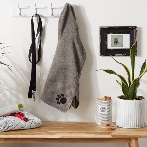 Bone Dry Pet Robe Collection - Embroidered Microfiber Bath Robe for Dogs & Cats, Medium, Gray