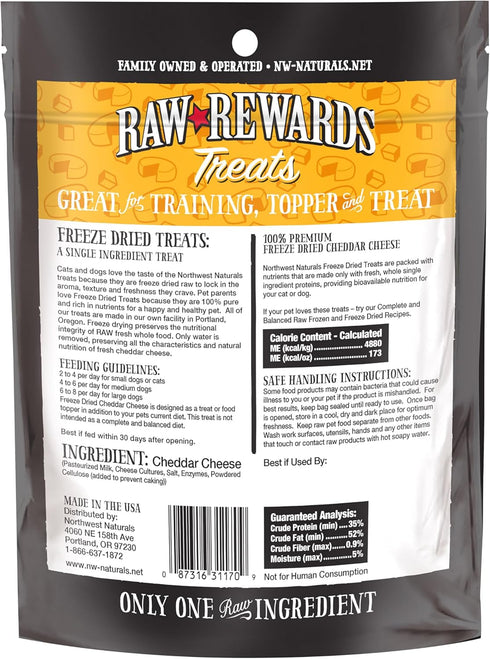 Northwest Naturals Raw Rewards Freeze-Dried Cheddar Cheese Treats for Dogs and Cats - Bite-Sized Pieces - Healthy, 1 Ingredient, Human Grade Pet Food, All Natural - 6 Oz (Packaging May Vary)