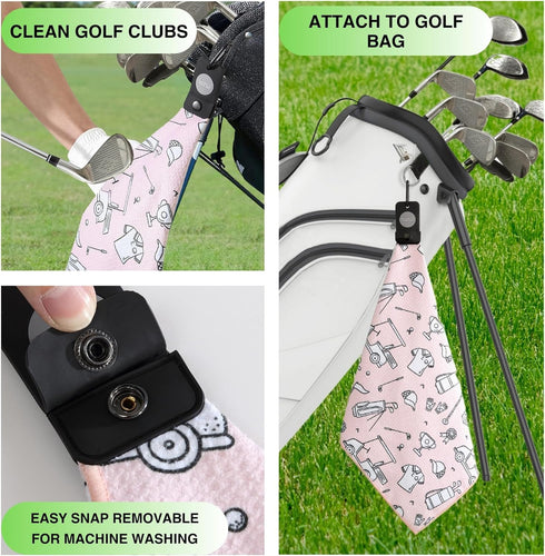 Magnetic Golf Towel with Clip for Men & Women - Fun Doodle Sketch Pattern Waffle Weave Microfiber Golf Towel