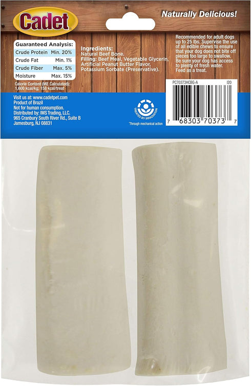 Cadet Junior Stuffed Shin Bones - Mini (2 Count) - Peanut Butter Flavor, Highly Digestible, High Protein Dog Chew Bone