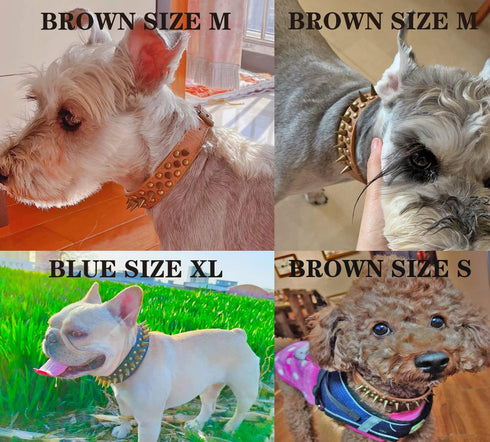 Spiked Studded Dog Collar Anti-bite PU Leather for Small Medium Large Dogs, Brown-Sharp Spikes (L)