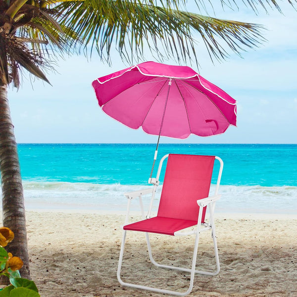 BIVVI Portable Beach Chair with Umbrella for Adults, High Back Camping Armchair Folding