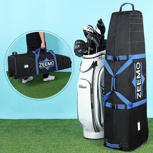 ZEEMO Golf Travel Bag for Men, Mid-open Covers with Protective Panel for Golf Clubs, Soft-Sided, Waterproof & Wheels