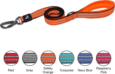KRUZ PET KZV5048-05S 4" Long Reflective Heavy Duty Leash, Strong Nylon Safety Lead with Padded Handle, Small, Gray