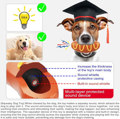 Hot Dog Squeaky Dog Toy, Interactive Rubber Chew Toy for Aggressive Chewers, Humorous Gift for Dog Lovers